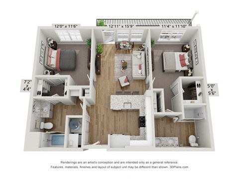 a stylized floor plan of a 1 bedroom floor plan